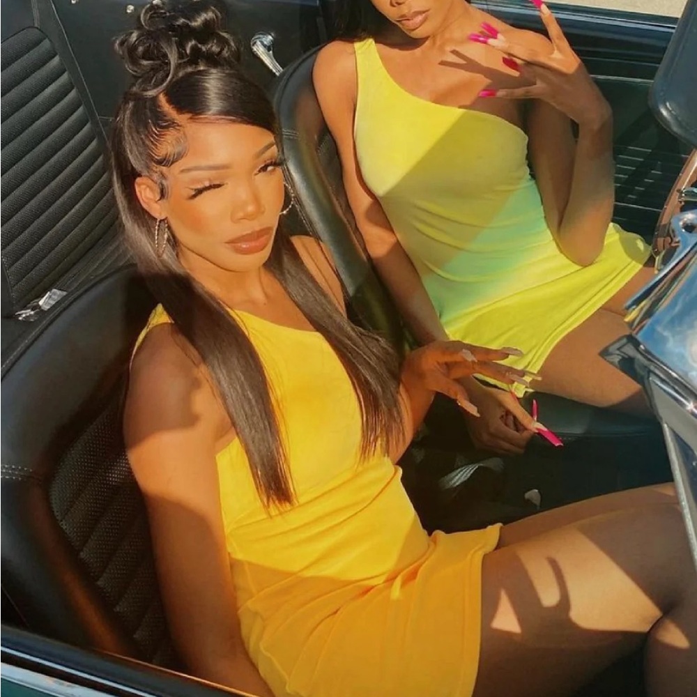 Fine Girl Yellow One Shoulder Bling Mini Dress